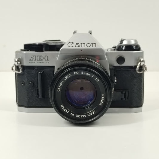 Canon AE-1 Program SLR Film Camera with Canon FD Lens 50mm f/1.8 Lens