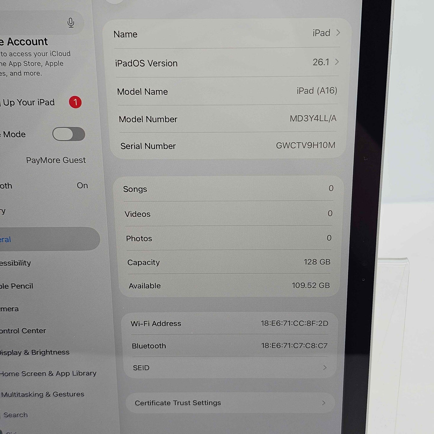 WiFi Only Apple iPad 11" (A16) 128GB Silver MD3Y4LL/A