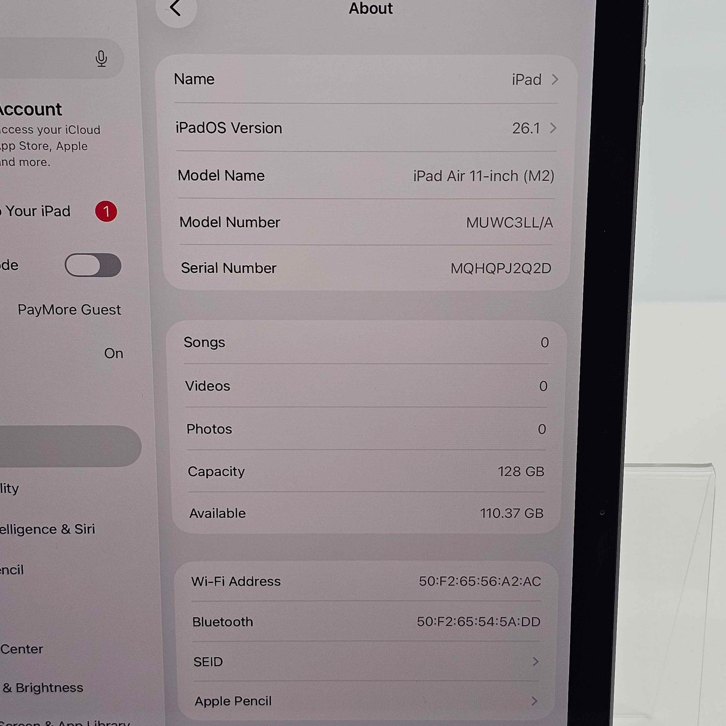 WiFi Only Apple iPad Air 11" M2 128GB Space Gray MUWC3LL/A