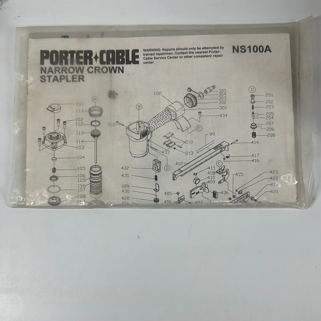 Porter Cable NS100A 1/4" Pneumatic Narrow Crown Stapler PayMore Malvern