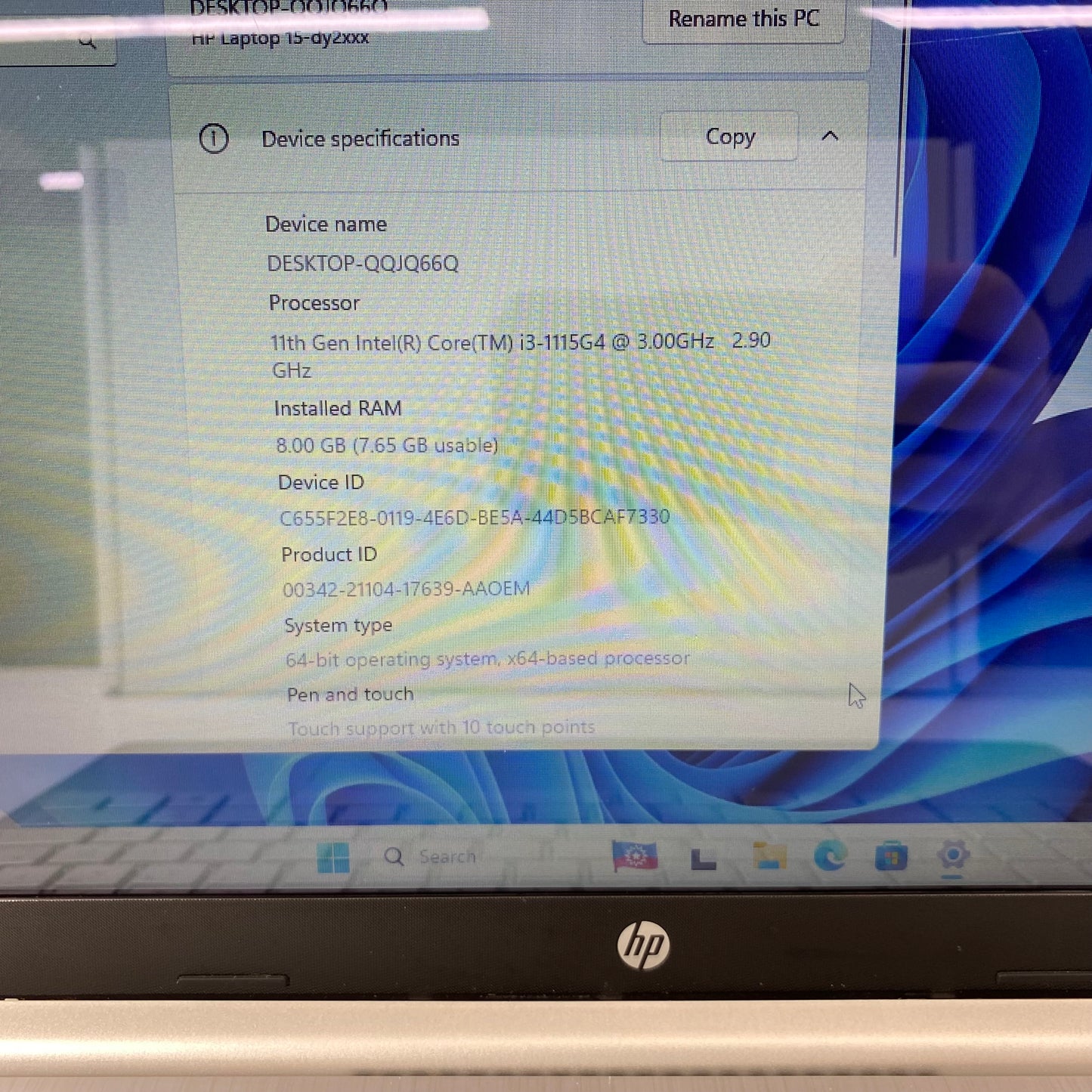 HP Laptop 15-d72046nr 15.6" i3-1115G4 3.0GHz 8GB RAM 256GB SSD Intel UHD