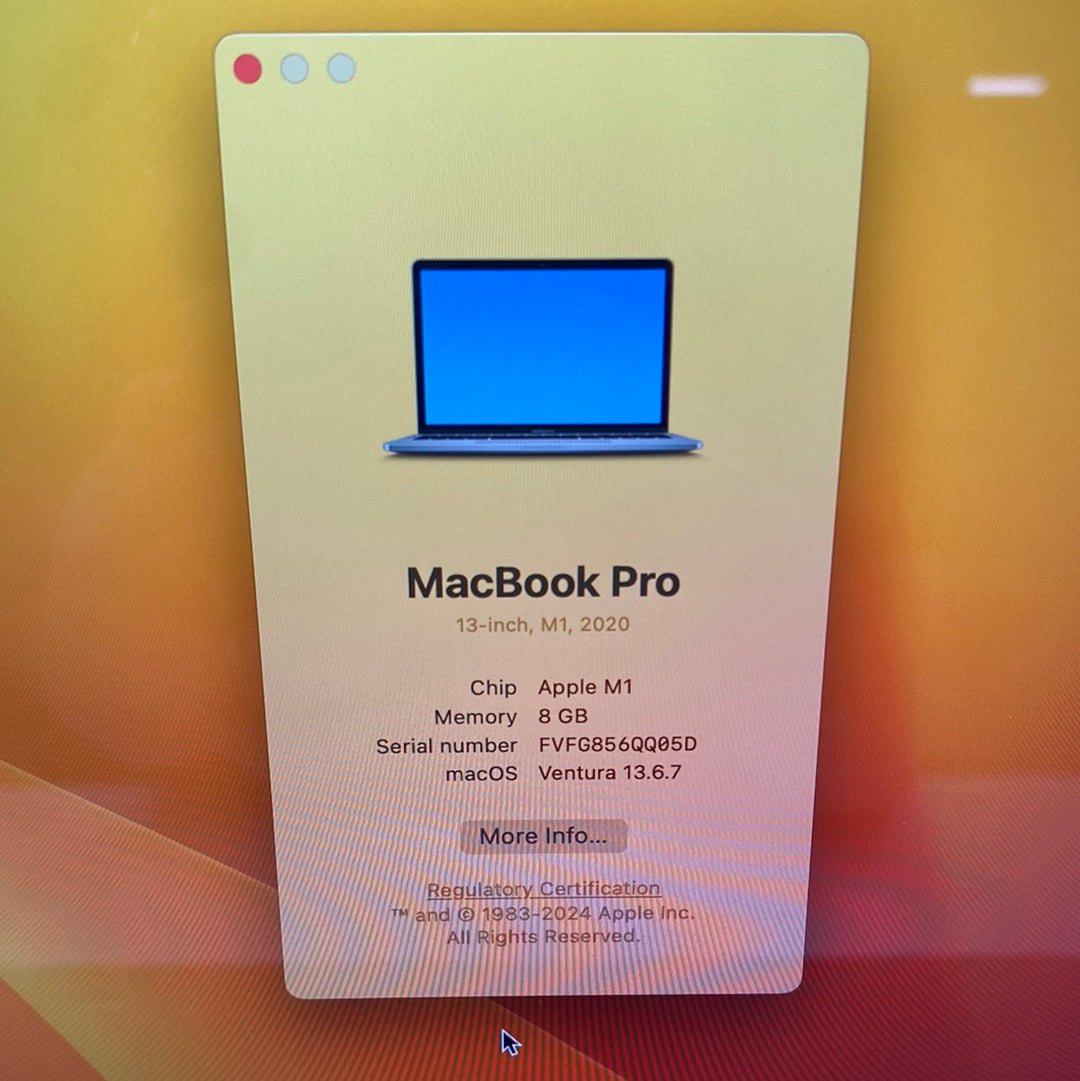 2020 Apple MacBook Pro 13" M1 3.2GHz 8GB RAM 256GB SSD Space Gray MYD82LL/A