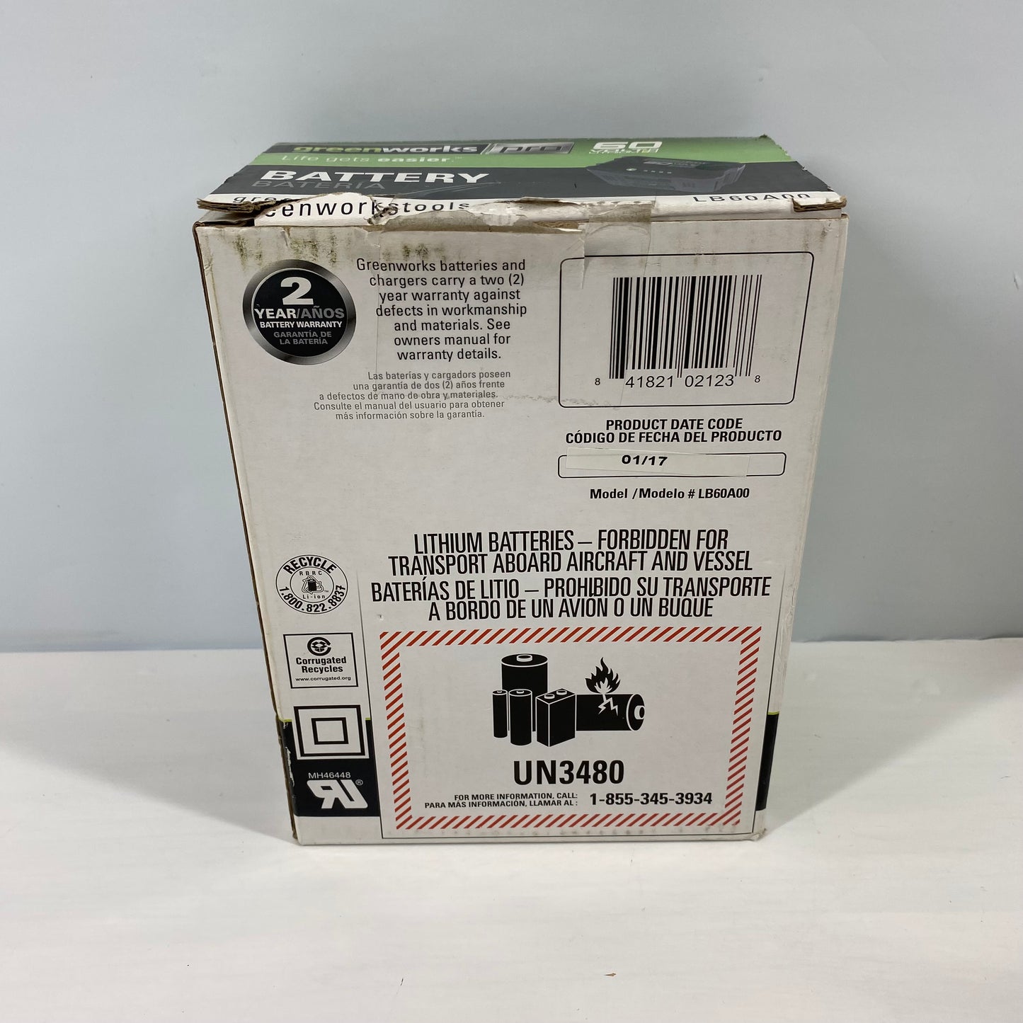 New Greenworks Pro LB60A00 60V MAX 2.0Ah Lithium-Ion Battery Pack