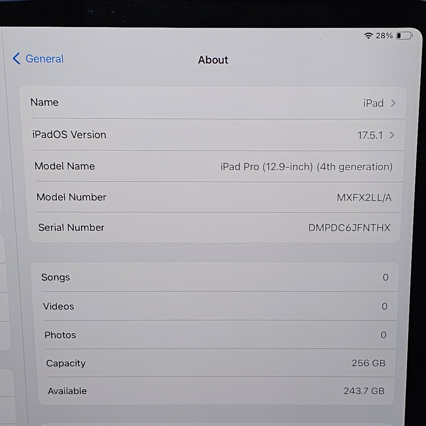 Factory Unlocked Apple iPad Pro 12.9" 4th Gen 256GB Space Gray MXFX2LL/A
