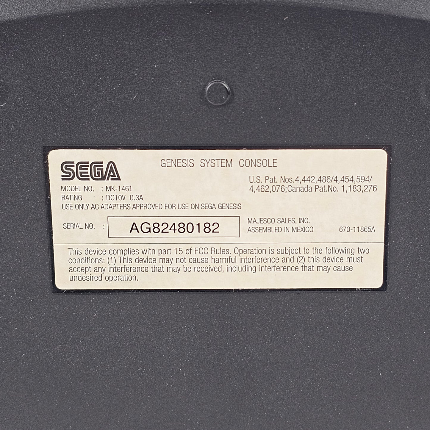 Sega Genesis 3 Video Game Console Black MK-1461